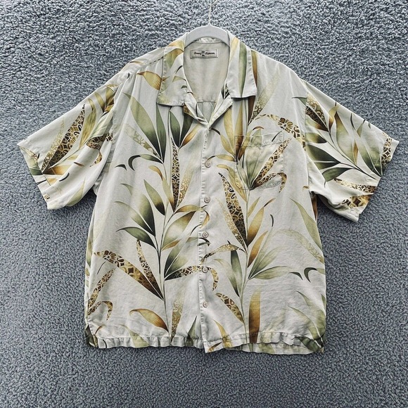 Tommy Bahama Other - Tommy Bahama Shirt Cream Silk Tropical Botanic Short Sleeve Button Up